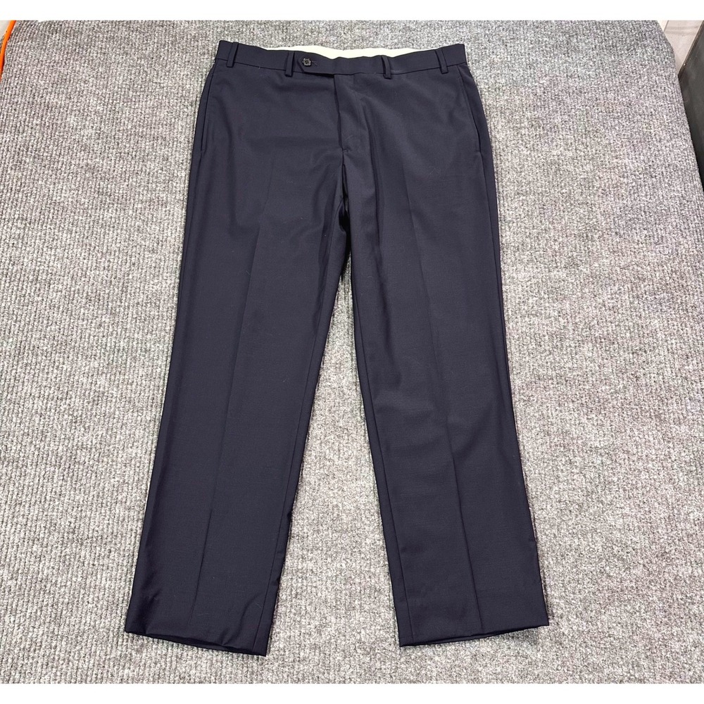 Brooks Brothers Dress Pants Mens 36x28 Navy Blue Wool Blend Stretch Flat Front